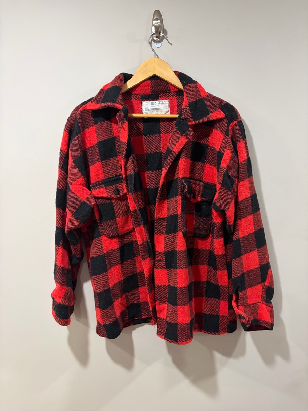 Vintage BIG BILL Buffalo Plaid Wool Hunting Jacket Made in Canada Size Large/Med